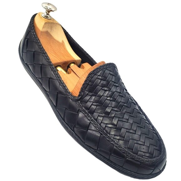 Italy Bragano Cole Haan Men's size 9 Black Woven Leather Loafer Dress Shoes - Picture 1 of 11